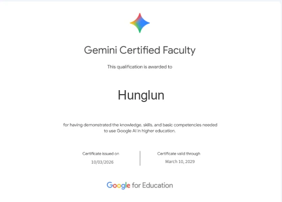 Gemini Certified Faculty 證書（點圖放大）