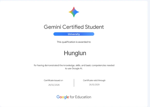 Gemini Certified Student 證書（點圖放大）