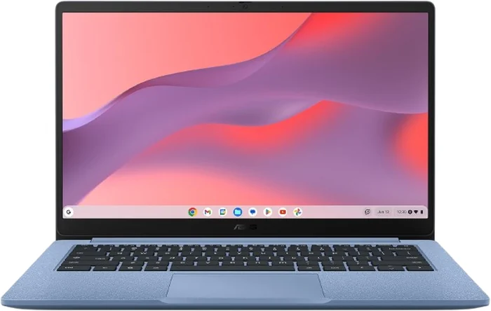 ASUS Chromebook CX14 掀開的正面外觀，14 吋窄邊框螢幕