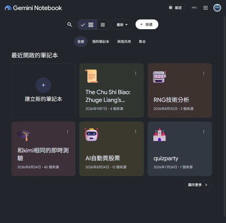 Gemini Notebook 首頁載入畫面，左上角是 Gemini Notebook 標誌，右上角顯示 PRO 標示